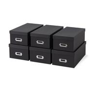 Soul & Lane Black Storage Boxes - Set of 6 (3 Large, 3 Medium), Keepsake Memory Storage Boxes with Lids, Cardboard Organizers with Label Holders for Photos, Crafts, Collectibles