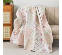 Soul & Lane Blush Bloom Quilted Throw Blanket - 50" x 60": 100% Cotton Floral Quilt in Blush and Pink, Roses Patchwork Lap Quilt