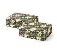 Soul & Lane Christmas Gift Box with Lid, 12.5" x 9.0" x 3.5", Pack of 2 Christmas Magnetic Gift Box for Presents with Holiday Design and Sturdy Construction, Emerald Garden