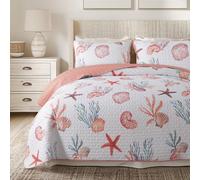 Soul & Lane - Coastal Quilt Set, Nautical Beach Bedding, King with 2 Shams | Sea Shell Comforter Set, Lightweight Ocean Quilted Bedspread, Seaside Treasures Beachy Coverlet, Starfish Seashell Bedding