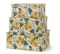 Soul & Lane Decorative Cardboard Storage Boxes with Lids for Home Decor and Organization, Set of 3 Large Keepsake Boxes for Memories & Gifts, Nesting Floral Photo Storage Containers, Golden Peony