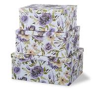 Soul & Lane Decorative Cardboard Storage Boxes with Lids for Home Decor and Organization, Set of 3 Large Keepsake Boxes for Memories & Gifts, Nesting Floral Photo Storage Containers, Purple Passion