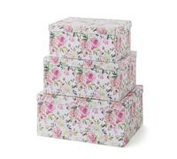 Soul & Lane Decorative Storage Cardboard Boxes with Lids | Summer Rose - Set of 3 | Floral Paperboard Nesting Boxes