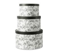 Soul & Lane Floral Hat Round Boxes with Lids, Set of 3 Nesting Cardboard Hat Storage, Large Black Print Cases, Stacking Round Decorative Keepsake Boxes for Organizing