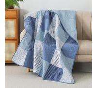 Soul & Lane Indigo Weave 50" x 60" Cotton Quilted Throw Blanket, Country Farmhouse Patchwork Throw Quilt for Couch, Lightweight Pieced Lap Quilt with Blue and White Pattern