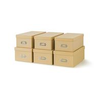 Soul & Lane Kraft Storage Boxes - Set of 6 (3 Large, 3 Medium), Keepsake Memory Storage Boxes with Lids, Cardboard Organizers with Label Holders for Photos, Crafts, Decoupage & Collectibles