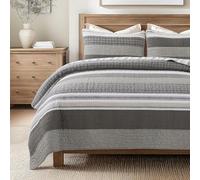 Soul & Lane - Madrona Cotton Quilt Set, Men's Bedding, King with 2 Shams | Masculine Comforter Set in Brown and Gray, Modern Striped Quilted Bedspread, Grey Pieced Coverlet, Contemporary Bedding
