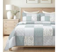 Soul & Lane - Memory Lane Sage Green Cotton Quilt Set, King with 2 Shams | Lightweight Patchwork Country Pieced Bedspread, Modern Farmhouse Comforter, Cozy Quilted Patch Work Bedding