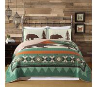 Soul & Lane - Rustic Bear Quilt Set, Cabin Bedding, King with 2 Shams | Lodge Comforter Set, Country Forest Bedspread, Wilderness Nature Theme Quilted Bedding, Outdoor Motif for Lake House