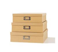 Soul & Lane SLPR Decorative Storage Craft Paper Cardboard Boxes (Set of 3, Just the Basics) | Nesting Gift Boxes with Lid for Keepsake Toys Photos Memories Closet Nursery Office Bedroom Decoration