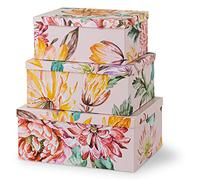 Soul & Lane Sturdy Decorative Cardboard Storage Boxes with Lid for Home Decor | Beauty in Bloom - Set of 3 | Cardboard Boxes for Cards, Envelopes, Pictures
