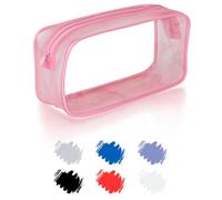 Soul Projekt Clear Pencil Case for Exams, Large Pink Transparent Exam Pencil Case for Students, Portable Clear Makeup Bag, PVC Pouch See Through Toiletry and Cosmetic Bag, Back to School Supplies