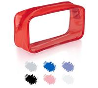 Soul Projekt Clear Pencil Case for Exams, Large Red Transparent Exam Pencil Case for Students, Portable Clear Makeup Bag, PVC Pouch See Through Toiletry and Cosmetic Bag, Back to School Supplies