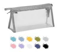 Soul Projekt Clear Pencil Case for Exams, Rectangle Grey Transparent Exam Pencil Case for Students, Portable Clear Makeup Bag, PVC Pouch See Through Toiletry and Cosmetic Bag, Back to School Supplies