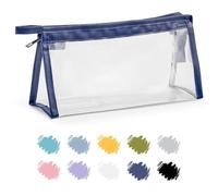 Soul Projekt Clear Pencil Case for Exams, Rectangle Navy Blue Transparent Exam Pencil Case for Students, Portable Clear Makeup Bag, PVC See Through Toiletry and Cosmetic Bag, Back to School Supplies
