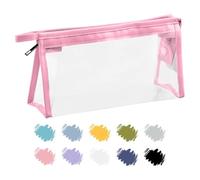 Soul Projekt Clear Pencil Case for Exams, Rectangle Pink Transparent Exam Pencil Case for Students, Portable Clear Makeup Bag, PVC Pouch See Through Toiletry and Cosmetic Bag, Back to School Supplies