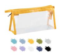 Soul Projekt Clear Pencil Case for Exams, Rectangle Yellow Transparent Exam Pencil Case for Students, Portable Clear Makeup Bag, PVC See Through Toiletry and Cosmetic Bag, Back to School Supplies