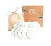 Soul Projekt Reusable Cotton Pads (10 Pack), 100% Organic Bamboo Cotton Face Pad, Washable Makeup Remover Pads, Laundry Bag, Eco Biodegradable No Waste Make Up Wipes, Stocking Fillers, Gifts for Women