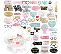 SOUL SHIFT 60PCs Pastel Themed Wedding Photo Booth Props - Pre-Assembled | Elegant Wedding & Reception Party Props | Funny Props Real Glitter Bridal PhotoBooth