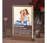 Soul Sister Gifts, Birthday Graduation Gifts for Friends Besties Women, Personalised Photo Frame, Custom Night Light, Personalized Acrylic Picture Plaque, Customized Gifts for Sisters
