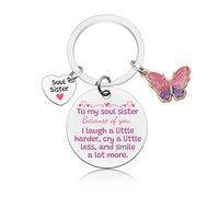 Soul Sister Keychain for Women Soul Sister Best Friend Birthday Gifts for Women Friendship Keychain for Bestie Birthday Gift for Best Friend Work Besties Mothers Day Christmas Graduation Gift for Her