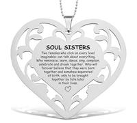 Soul Sisters Stainless Steel Engraved Heart Ornament with Inspirational Quote, Hanging Decoration Keepsake Gift for Best Friends, Sisters by Heart, Birthday, Christmas, Desk or Car Charm - FGC429