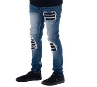 Soul Star Mens Skinny Fit Ripped Jeans Slim Fit Jeans Stretch Hip Hop Streetwear Denim Pants for Men, Blue, 36 Waist 34 Inside Leg