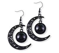 Soul Statement Black Crescent Moon Earrings, Gothic Jewelry for Women, Halloween Jewelry, Goth Earrings with Black Chain, Gift Ready Statement for Adults & Teens, One size, Metal, No Gemstone