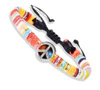 Soul Statement Boho Colorful Woven Cloth Surfer Bracelets with Peace Sign Charm - Adjustable Sizing, Converts into Anklet or Bracelet, Stackable - Dainty Beaded Bracelets and Anklets for Women
