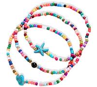 Soul Statement Boho Shell Anklets for Women, 3-Pack Layered Waterproof Ankle Bracelet, Seashell & Starfish Bead Foot Jewelry for Summer Beach Outfits, Adjustable, Elastic Plastic beads, no gemstone