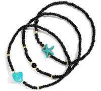 Soul Statement Boho Shell Anklets for Women, 3-Pack Layered Waterproof Ankle Bracelet, Seashell & Starfish Bead Foot Jewelry for Summer Beach Outfits, Adjustable, Elastic Plastic beads, no gemstone