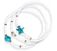 Soul Statement Boho Shell Anklets for Women, 3-Pack Layered Waterproof Ankle Bracelet, Seashell & Starfish Bead Foot Jewelry for Summer Beach Outfits, Adjustable, Elastic Plastic beads, no gemstone