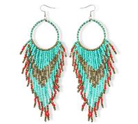 Soul Statement Colorful Bead Dangles, Boho Earrings for Women, Handmade Red, Gold, Turquoise Earrings, Ethnic Dangling Beads Design, Gift-Ready, Perfect for Concerts & Festivals, One size, Plastic, No