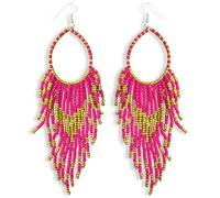 Soul Statement Colorful Bead Dangles, Cowboy Chic Earrings for Women, Boho Handmade Red, Gold, Turquoise Earrings, Ethnic Dangling Beads Design, Gift-Ready, Perfect for Concerts & Festivals, One size