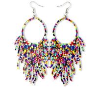 Soul Statement Colorful Bead Dangles, Cowboy Chic Earrings for Women, Boho Handmade Red, Gold, Turquoise Earrings, Ethnic Dangling Beads Design, Gift-Ready, Perfect for Concerts & Festivals, One size