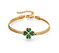 Soul Statement Gold Green Clover Bracelet, Saint Patrick's Day Jewelry, Rhinestone Four Leaf Clover Bracelet, Stylish Shamrock Charm for St Patty's, One Size, Stainless Steel, no gemstone