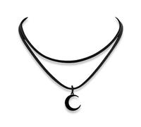 Soul Statement Goth Black Choker for Women and Teens, Gothic Necklace, Leather Black Moon Choker, Halloween Costume, Crescent Moon Necklaces, Adjustable Sizing, Adjustable, Metal, No Gemstone
