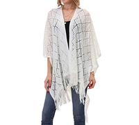 soul young Knit Shawl Wrap for Women Ladies Fringe Knitted Poncho Cardigan Cape(White Block)