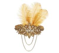 soul young Ladies 1920s Flapper Feather Headpiece Rhinestone Accessory(Gold)