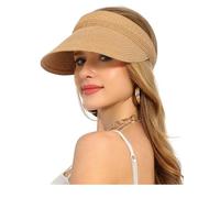 soul young Womens Beach Straw Sun Visor Hat Ponytail Hole UV Protection(One Size,Khaki)