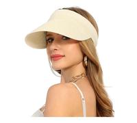 soul young Womens Beach Straw Sun Visor Hat Ponytail Hole UV Protection(One Size,White)