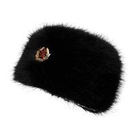 soul young Women's Cossack Russion Style Faux Fur Hat with Stretch for Winter Warm Cap (Black with KGB)