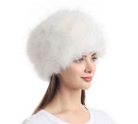 soul young Women's Cossack Russion Style Faux Fur Hat with Stretch for Winter Warm Cap(White)
