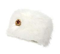 soul young Women's Cossack Russion Style Faux Fur Hat with Stretch for Winter Warm Cap (White with KGB)