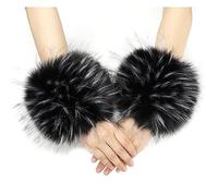 soul young Women's Faux Fur Wrist Cuff Winter Fox Furry wristbands Fur Cuff(Black&White)