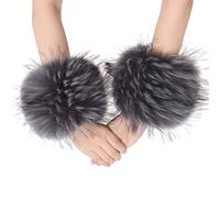 soul young Women's Faux Fur Wrist Cuff Winter Fox Furry wristbands Fur Cuff(Grey With Tips)