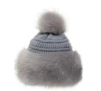 soul young Women's Russian Style Cossack Faux Fur Hat with Pompom(One Size,Light Grey)