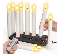 SoulBay 10pcs LED Candles Rechargeable with Remote Timer & Charging Station | 17cm Candlesticks, Electric Flameless Flickering Battery Pillar Candles for Table Home Room Halloween Christmas Decorations