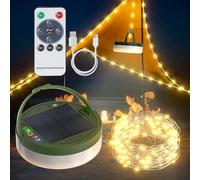 SoulBay 2-in-1 USB Rechargeable Solar Camping String Lights with 100 LEDs, 10m Long Outdoor Waterproof Fairy Lights with Remote Control and Timer for Garden Camping Hiking Balcony Decorations