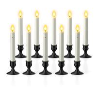 SoulBay Battery Flameless LED Taper Candles with Dusk to Dawn Sensor, 10pcs LED Candlesticks Christmas Window Candles with Black Holders for Home Room Table Wedding Halloween Christmas Decorations